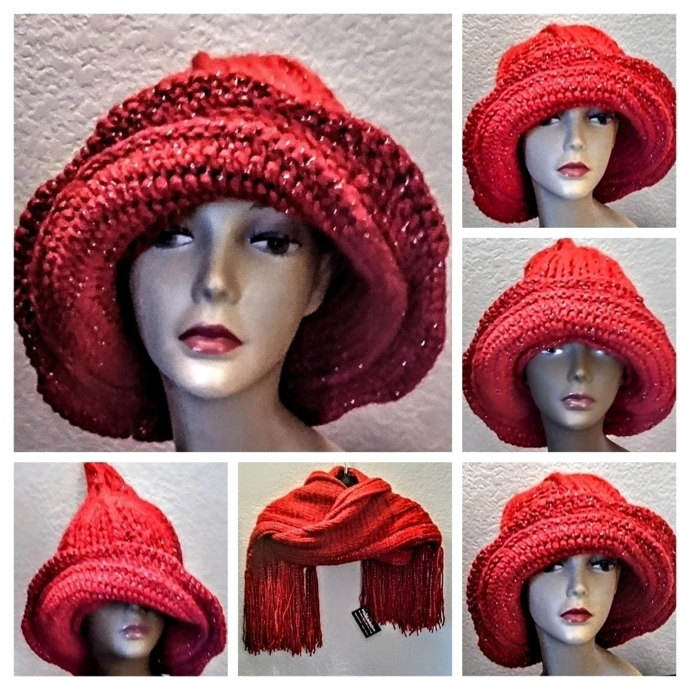 NWT Novelty Cashmere Blend Wide Brim Winter Hat With Bling!!!